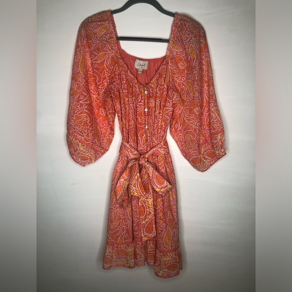 CLEOBELLA Grace Mini Dress in Bloom Block Print Coral Romantic Pastel Size Small - Picture 7 of 12